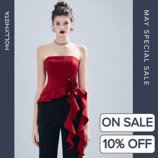 MOLLYNISTA (CHÍNH HÃNG) Áo thiết kế thun corset hoa lệch tà thanh lịch quyến rũ nữ tính cao cấp tôn dáng