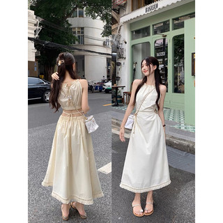 Váy maxi cổ yếm hở lưng cho nữ 2024 , hàng Quảng Châu L1, sẵn hàng