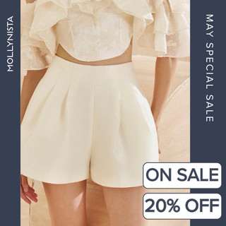 MOLLYNISTA (CHÍNH HÃNG) Quần short thiết kế taffeta xếp 2 ly đơn giản sang trọng cao cấp tôn dáng
