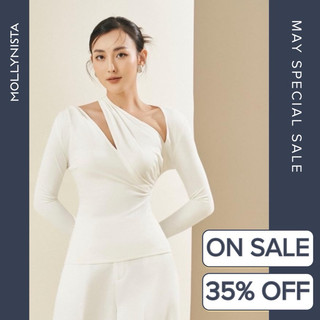 MOLLYNISTA (CHÍNH HÃNG) Áo thiết kế Kira thun cao cấp tay dài khoét chéo cut out thanh lịch quyến rũ cao cấp