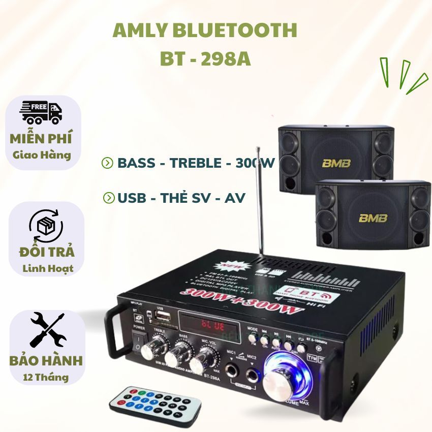 Ampli Mini Loa Amly Bluetooth KAW  300W Cao Cấp Loại Tốt Amply Hát Karaoke Gia Đình Xe Ô Tô