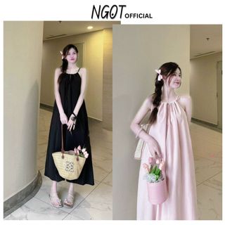 Váy Maxi Đi Biển Cổ Yếm NGỌT OFFICIAL, Đầm Chữ A Cổ Yếm Dáng Dài Đi Biển Phong Cách Trẻ Trung, Thanh Lịch