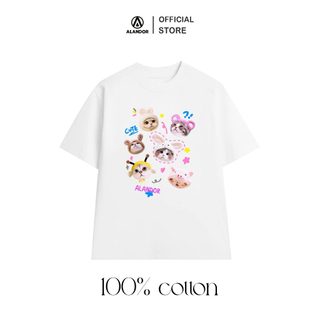 Áo thun nữ Alandor local brand chính hãng oversize 100% cotton mẫu Cat cute