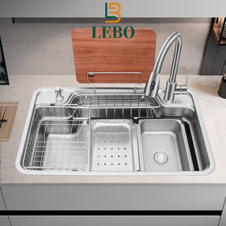 Chậu rửa bát đúc 1 hố cao cấp lebo chất liệu inox304 bồn rửa chén 1 hộc to phủ nano đen