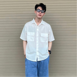 Áo sơ mi cộc tay 2 túi ngực ZUTEE, Áo sơ mi form rộng unisex nam nữ