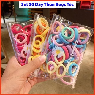 Túi 50 dây thun nhỏ cho bé cột tóc bằng vải nhiều màu sắc, dây chun buộc tóc tặng kèm túi zip Đáng Yêu.