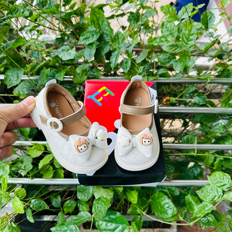 Giày búp bê nơ da mềm tập đi đính icon HOT 2024 mã C2333 Quảng Châu cao cấp cho bé gái từ 6 tháng đến 3 tuổi