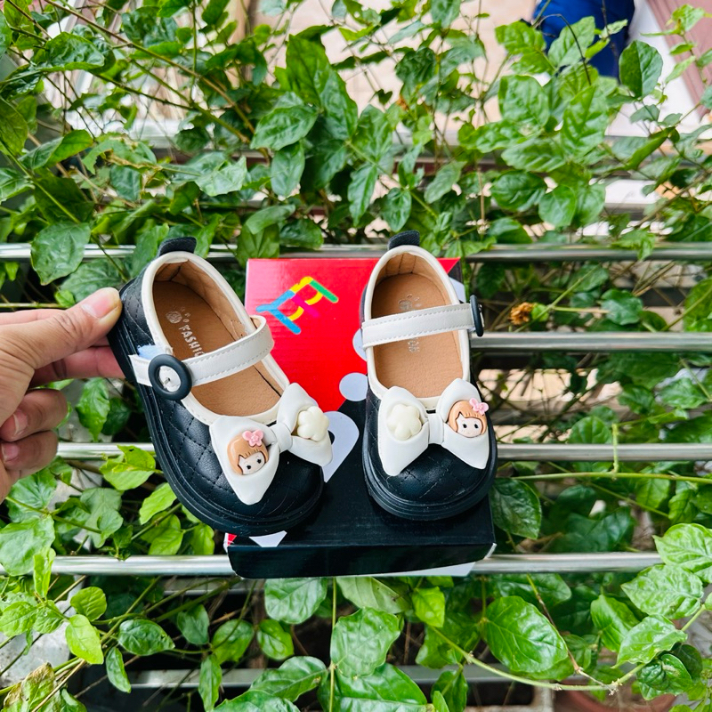 Giày búp bê nơ da mềm tập đi đính icon HOT 2024 mã C2333 Quảng Châu cao cấp cho bé gái từ 6 tháng đến 3 tuổi