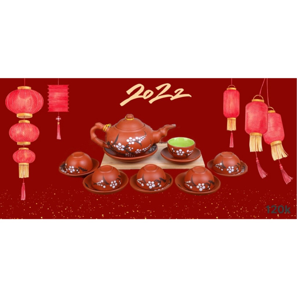 Ấm chén Bát Tràng vẽ hoa đào