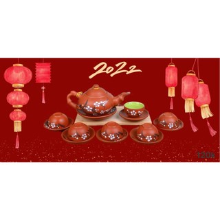 Ấm chén Bát Tràng vẽ hoa đào