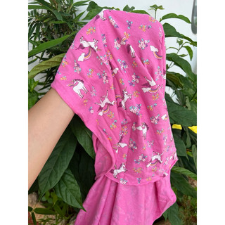 Vải thun cotton 2c hình ngựa Pony nền hồng