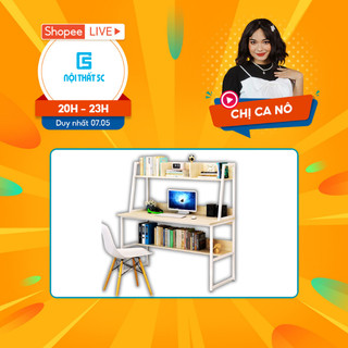 Bàn Làm Việc, Bàn Học Nội Thất 5C BH-048, Chân Sắt Sơn Tĩnh Điện 25x25mm, Mặt Gỗ MDF Dày 15mm Kèm Giá Sách