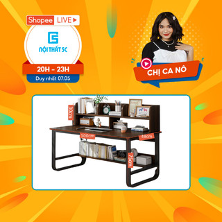 Bàn học tập, bàn làm việc Nội Thất 5C thiết kế mặt bàn uốn cong liền giá sách 4 tầng sắt sơn tĩnh điện hiện đại.