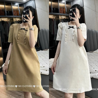 Váy xuông thiết kế [ NH clothing chuẩn ] mềm mại tay bồng cổ nơ