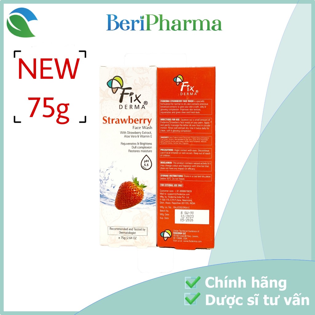 ✅ Fixderma Sữa Rửa Mặt Trẻ Hóa Da Strawberry Face Wash 60g