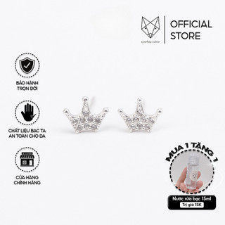 Khuyên Bạc Ta S925 Cao Cấp CaoBac Silver Vương MIện Đính Đá Nhỏ Dễ Thương Thời Trang Phụ Kiện Trang Sức Cho Bạn Nữ