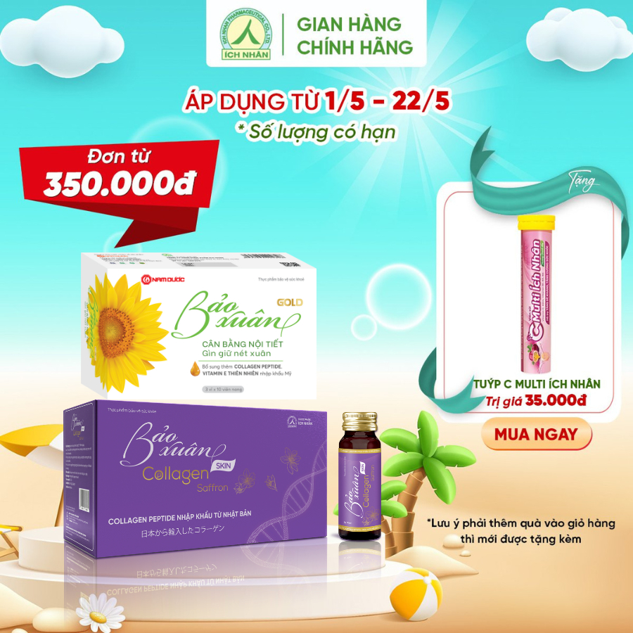 Bộ 2 sản phẩm Bảo Xuân Gold và Collagen Bảo Xuân Skin Saffron Giúp Tăng Cường Nội Tiết Tố Nữ, Làm Đẹp Da, Chống Lão Hóa