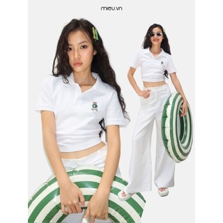 Áo thun babytee nữ tay ngắn cổ polo thêu hình gấu MIEU -  LA03