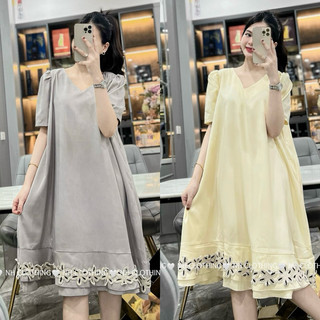 Váy xuông thiết kế [ NH clothing chuẩn ] mềm mại cổ tim chân hoa