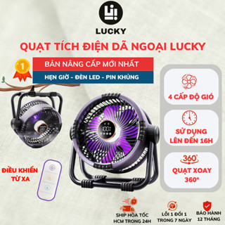Quạt Tích Điện LUCKY Để Bàn 4 Cấp Độ Điều Khiển Từ Xa,Tích Hợp Đèn LED Dã Ngoại,Xoay 360° QDN01