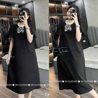 Váy xuông thiết kế [ NH clothing chuẩn ] mềm mại tay xếp cổ bèo nơ ngưc