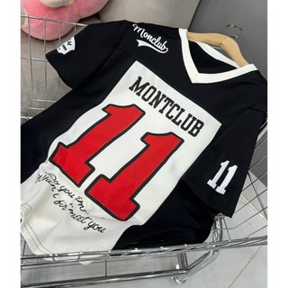 Áo Thun Thể Thao Bóng Đá Phối Màu Tay Lỡ Số 11 MONTCLUB  - Áo Phông  Unisex Cổ Tim Dày Mịn Nam Nữ Cặp Đôi Top Đen Trắng