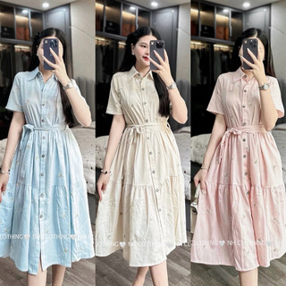 Váy xuông thiết kế [ NH clothing chuẩn ] mềm mại sơmi thêu hoa kèm đai