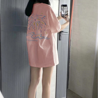 Màu Hồng áo phông nữ form rộng in ấn cổ tròn dáng rộng áo thun 100%cotton focus local brand