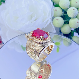  Nhẫn Nam Rồng Cuộn N.gọc Đỏ Mạ Vàng 18k Đẳng Cấp Và Sang Trọng Cho Phái Nam 