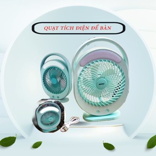 QUẠT SẠC TÍCH ĐIỆN CÓ ĐÈN LED KM - F0336,MÀU XANH SANG TRỌNG