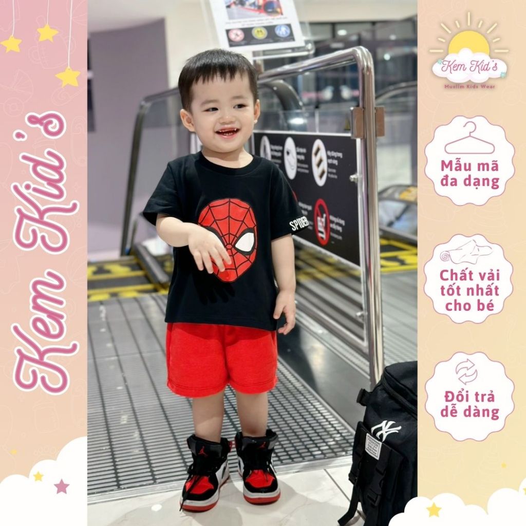 Bộ quần áo người nhện cho bé trai, set áo ngắn tay quần đùi spiderman chất nỉ cao cấp