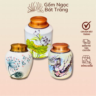 Lọ đựng chè khô gốm sứ Bát Tràng, lọ đựng trà, hộp đựng chè, hủ đựng chè khô, hôp đựng trà khô, hũ sứ có nắp