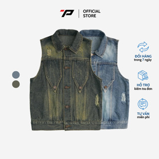 Áo khoác gile Jean AJ10 P Jean áo khoác không tay nữ túi ngực phong cách cá tính