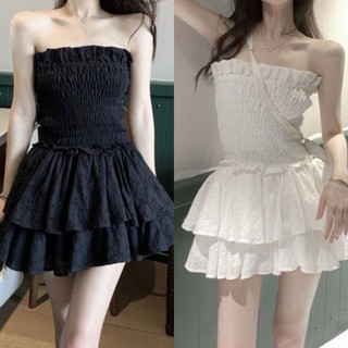 Đầm ống nhún 2 tầng xòe