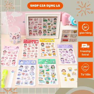 Sticker cute hoạt hình, hình dán sticker trang trí nhiều mẫu dễ thương set 4 tờ