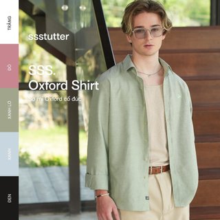 Áo sơ mi cổ đức tay dài nam SSSTUTTER sơ mi cơ bản thêu thỏ màu trung tính dễ phối dày dặn SSS. OXFORD SHIRT