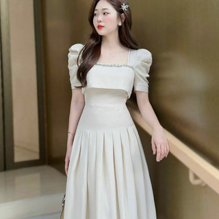 Đầm Xòe Thiết Kế Cổ Vuông Tay Bồng Phong Cách Công Sở XRT102