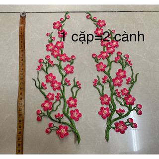 Cành hoa mai đào thêu ủi áo dài kiểu nhiều màu 27cm-lẻ 1 cành sẵn keo 001