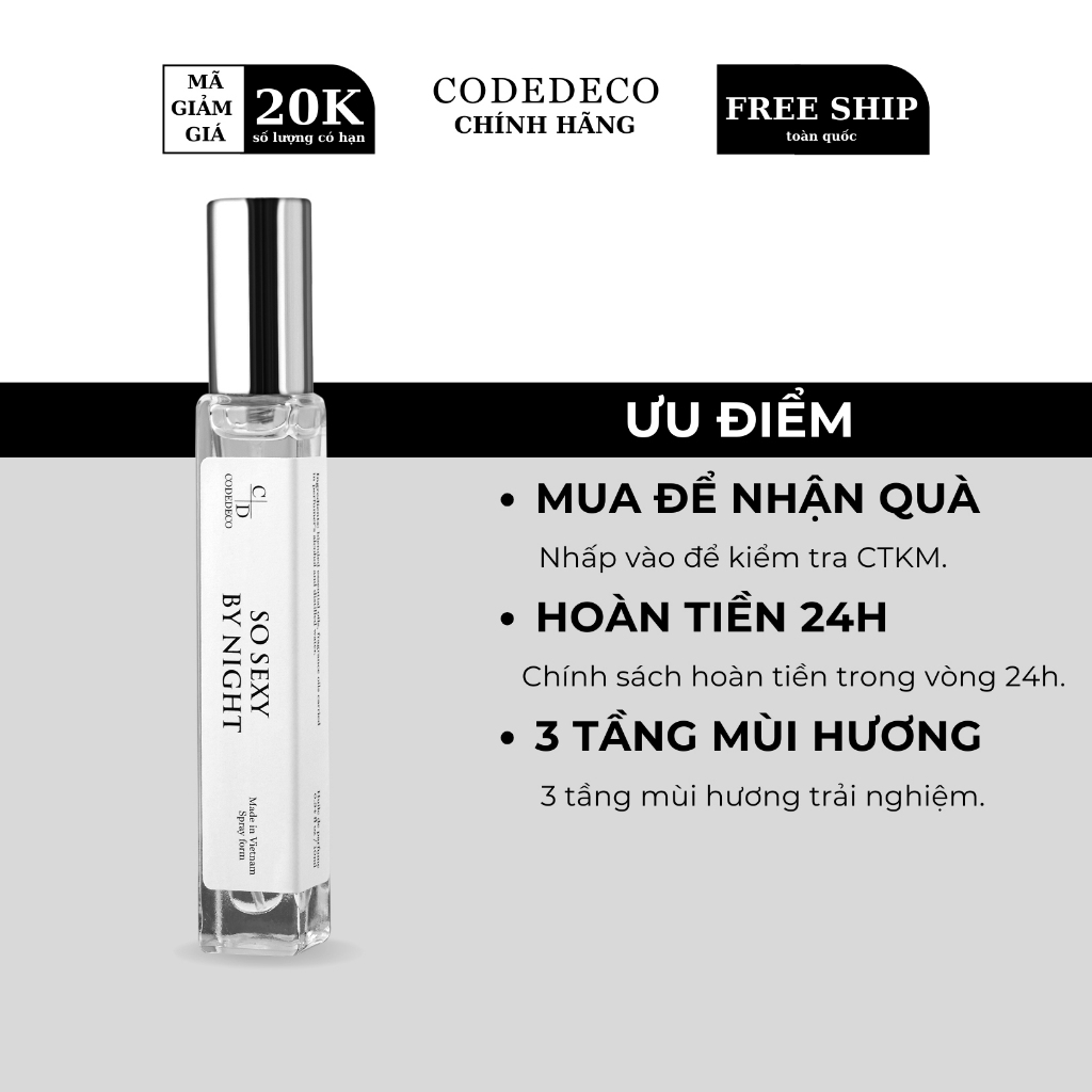 Tinh dầu nước hoa CODEDECO So Sexy By Night 10ml, Gợi cảm, Ngọt ngào