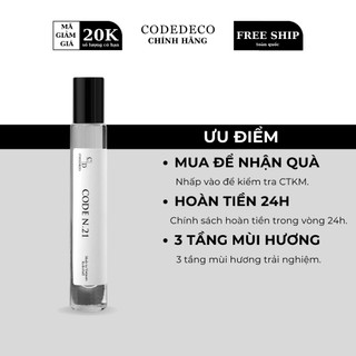 Tinh dầu nước hoa codedeco code n.21 10ml phóng khoáng, nam tính, cuốn hút - dạng lăn