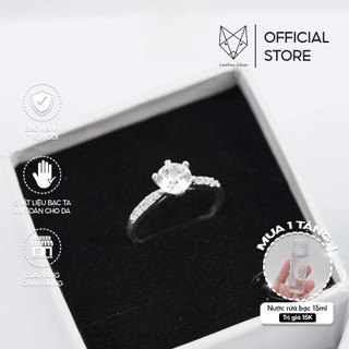Nhẫn Bạc Ta CaoBac Silver Nữ Đính Đá Sáng Lấp Lánh Sáu Chấu Cạnh Đá