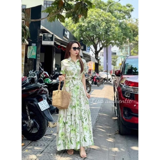 Đầm sơ mi xòe tầng chiết eo zara xuất