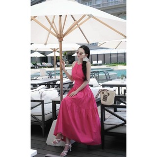 [Hình thật chụp sàn] Đầm maxi xòe cổ yếm khoét ngực 3 màu