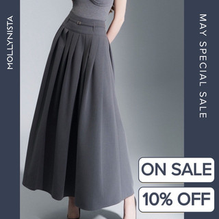 MOLLYNISTA (CHÍNH HÃNG) Váy thiết kế dài xếp ly kèm belt thanh lịch nữ tính cao cấp tôn dáng