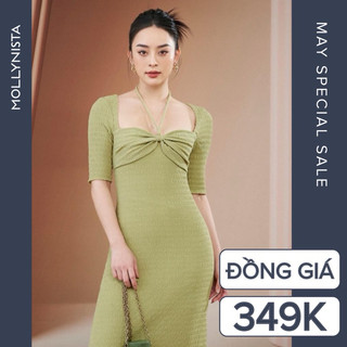 MOLLYNISTA (CHÍNH HÃNG) Đầm thiết kế Rina thun nhúm có tay quyến rũ nữ tính cao cấp đi chơi đi tiệc gợi cảm