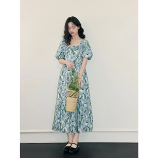 Váy dài cổ vuông phối nơ hàng xuất Kuose