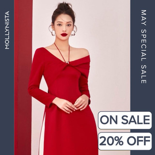 MOLLYNISTA (CHÍNH HÃNG) Áo dài Tết 2024 thiết kế trễ vai