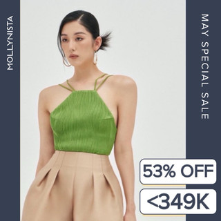 MOLLYNISTA (CHÍNH HÃNG) Áo kiểu thiết kế Lita yếm thun gân hở lưng quyến rũ nữ tính cao cấp đi chơi đi tiệc gợi cảm