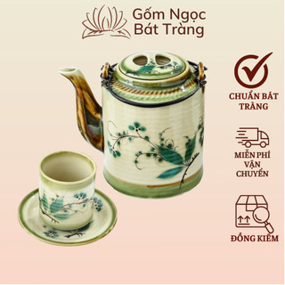 Ấm tích gốm sứ Bát Tràng, ấm tích ủ chè xanh, ấm tích sứ, ấm tích men rạn, ấm tích hãm trà xanh, ấm tích pha trà 1.5 lít