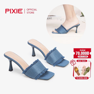 Guốc Cao Gót 7cm Quai Ngang Vải Jean Pixie E160